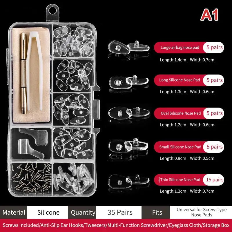 Silicone Air Chamber Eyeglass Nose Pads with Screwdriver Kit Eyeglass Nose Pads Qst A1