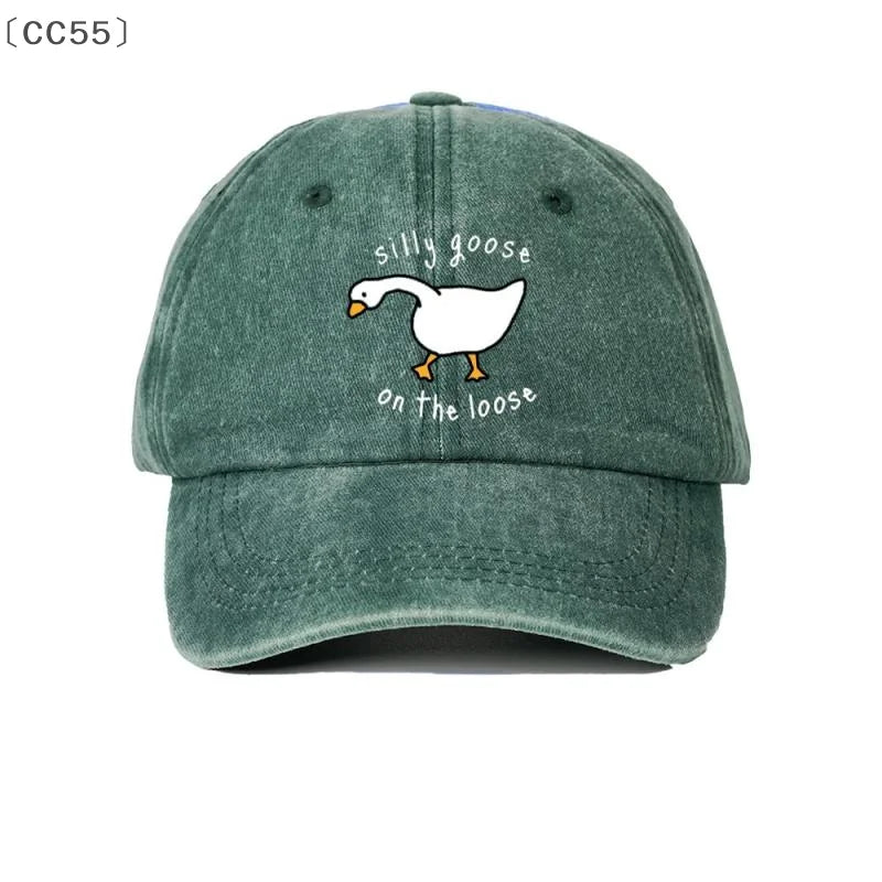 Retro Distressed Goose Print Baseball Cap – Cotton Sun Hat Baseball Cap Qst