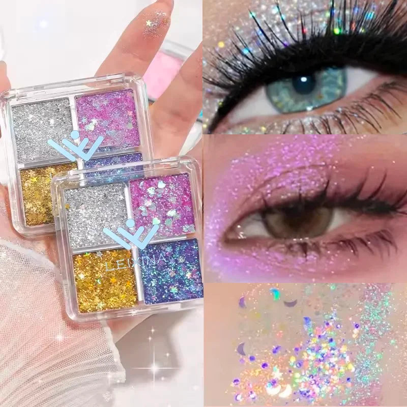 Mini 4-Pan Eyeshadow Palette Pearl Glitter Pink Shimmer Eyeshadow Palette Qme