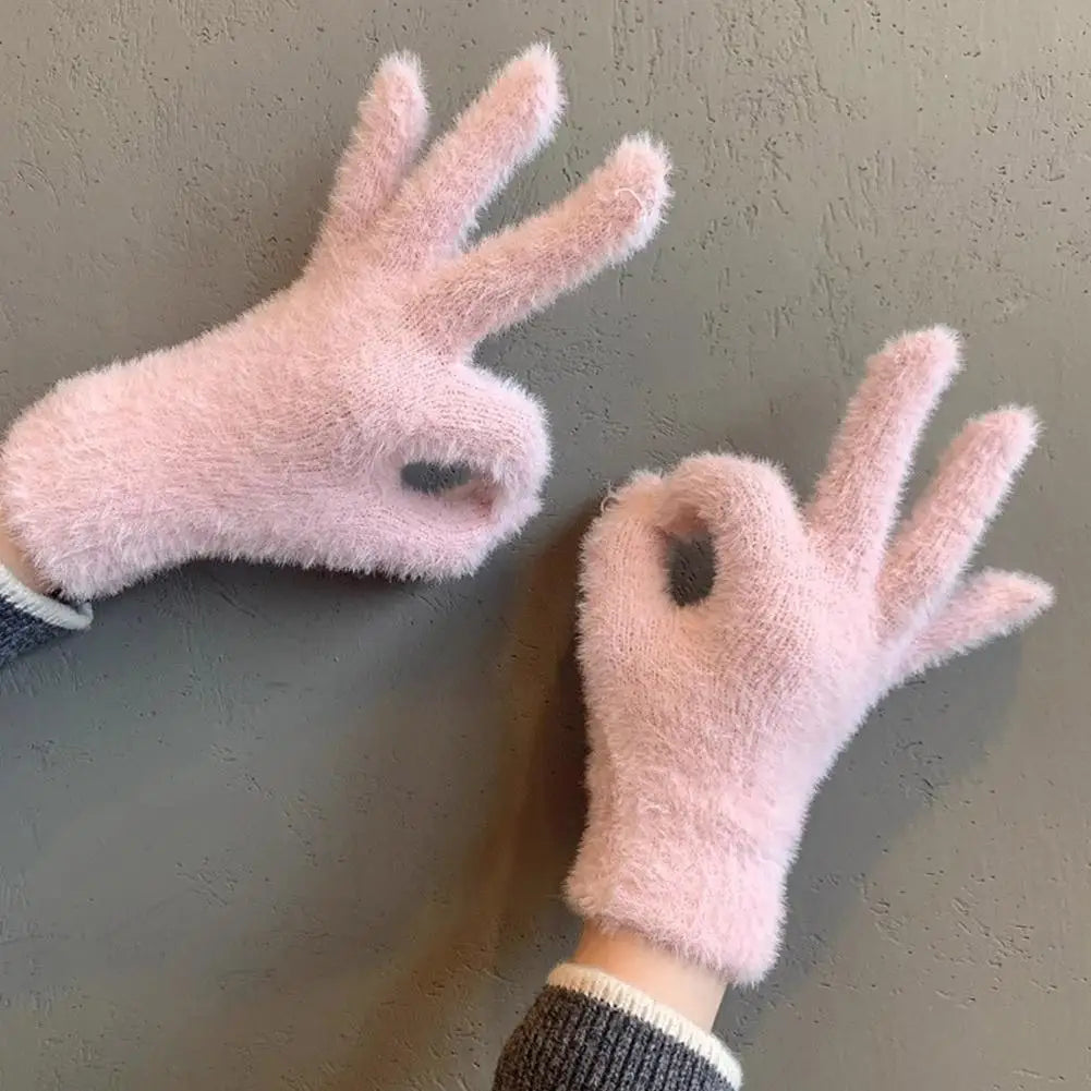 Winter Mink Velvet Five Finger Gloves – Plush & Warm Winter Velvet Gloves Qme