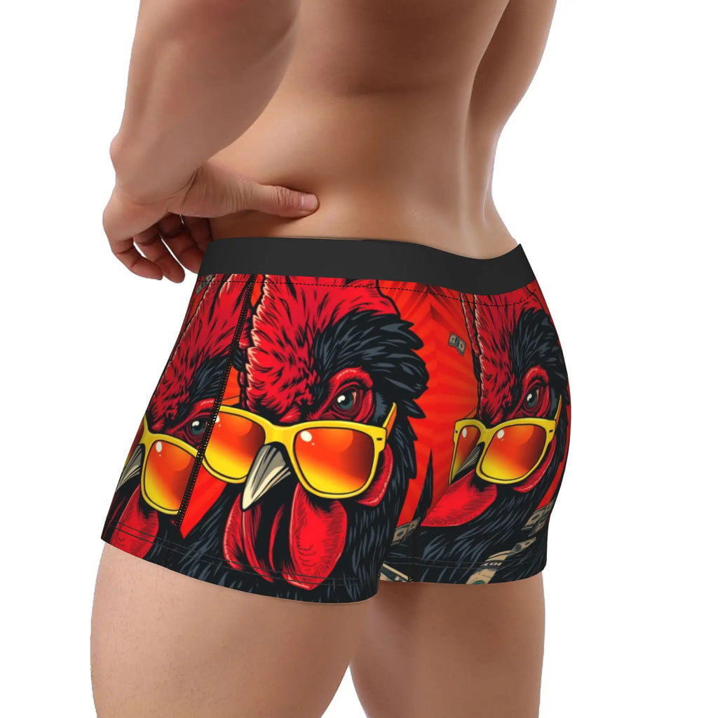 Men's Novelty Rooster Print Boxer Shorts | Soft Polyester Blend Men's Boxer Shorts Qst