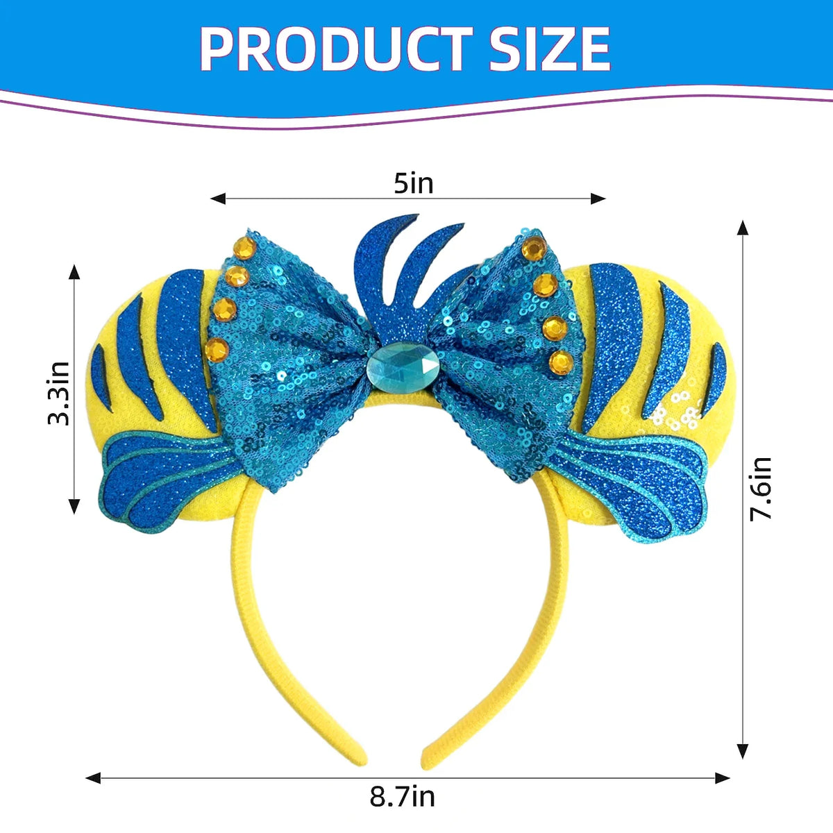 Mermaid Mickey Ear Headband Bow Sequin Cosplay Costume Costume Headband Qme