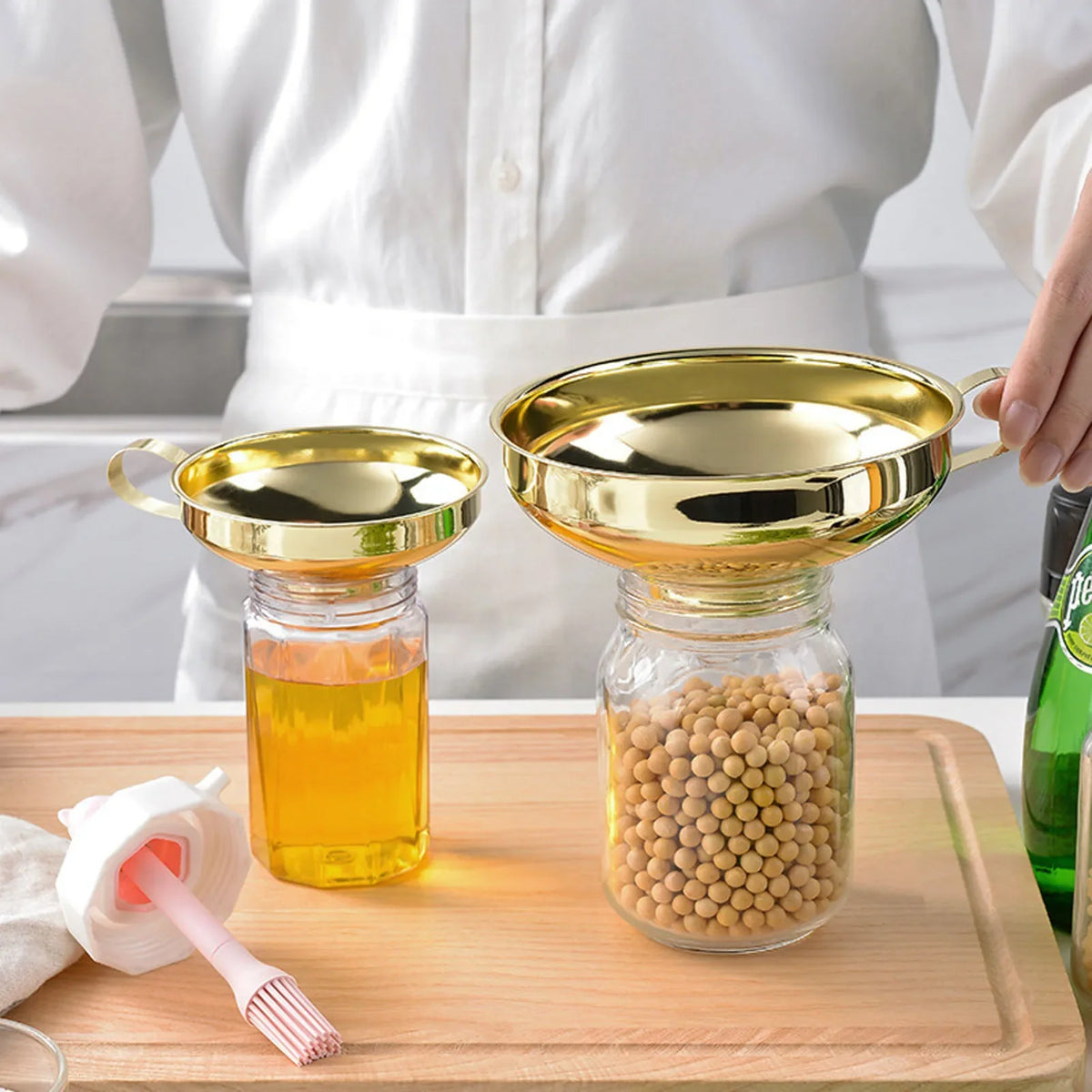 Gold Stainless Steel Funnel Set – 3-Piece Wide Mouth Kitchen Kitchen Funnel Set Qme