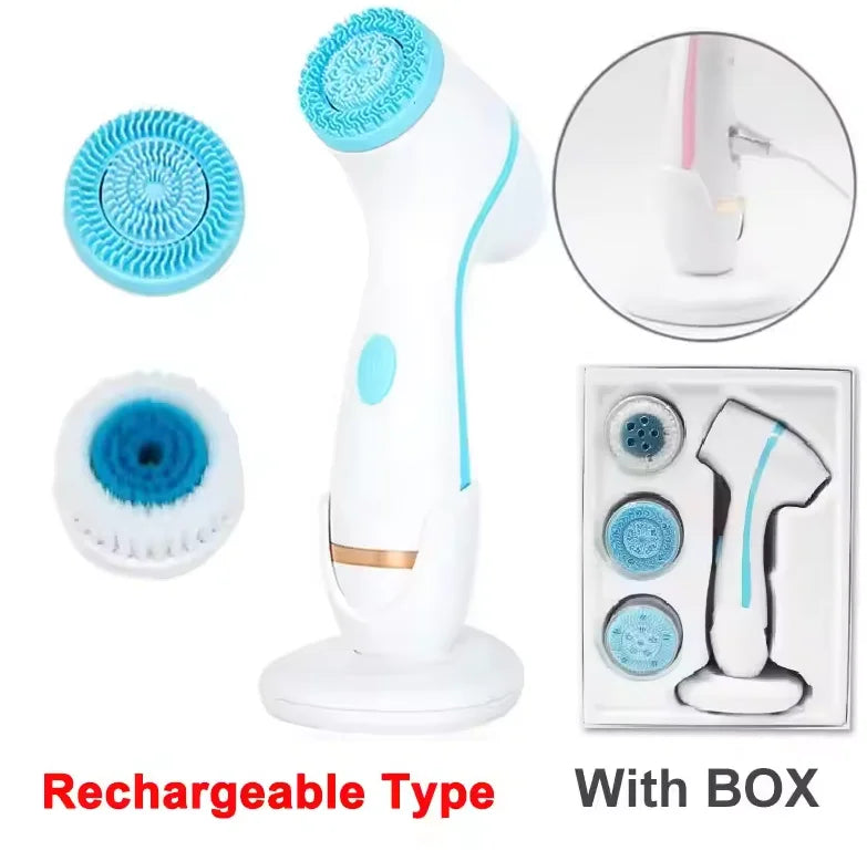VIMYSHOW 3-in-1 Electric Spin Facial Cleansing Brush – IPX7 Waterproof Facial Cleansing Brush Qst Blue Charging Type