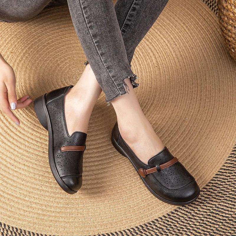 Women's Slip-On Leather Flat Loafers – Casual Moccasin Shoes Women's Flat Loafers Qst Black 41