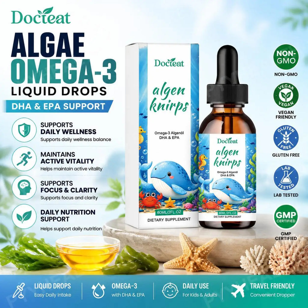 Docteat Omega-3 Algae Oil DHA & EPA Liquid Drops 60ml Omega-3 Supplement Qst