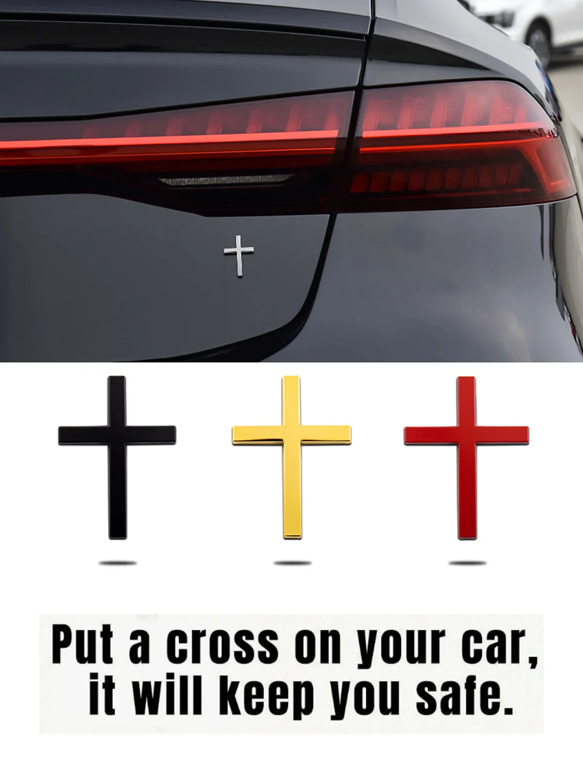 Metal Cross Car Bumper Sticker – Rear Decor & Scratch Cover Car Bumper Emblem Qme