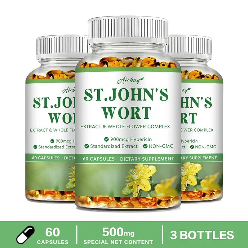 St. John's Wort Extract Capsules – Mood & Relaxation Support Herbal Supplement Qst 60 Capsule-3bottles