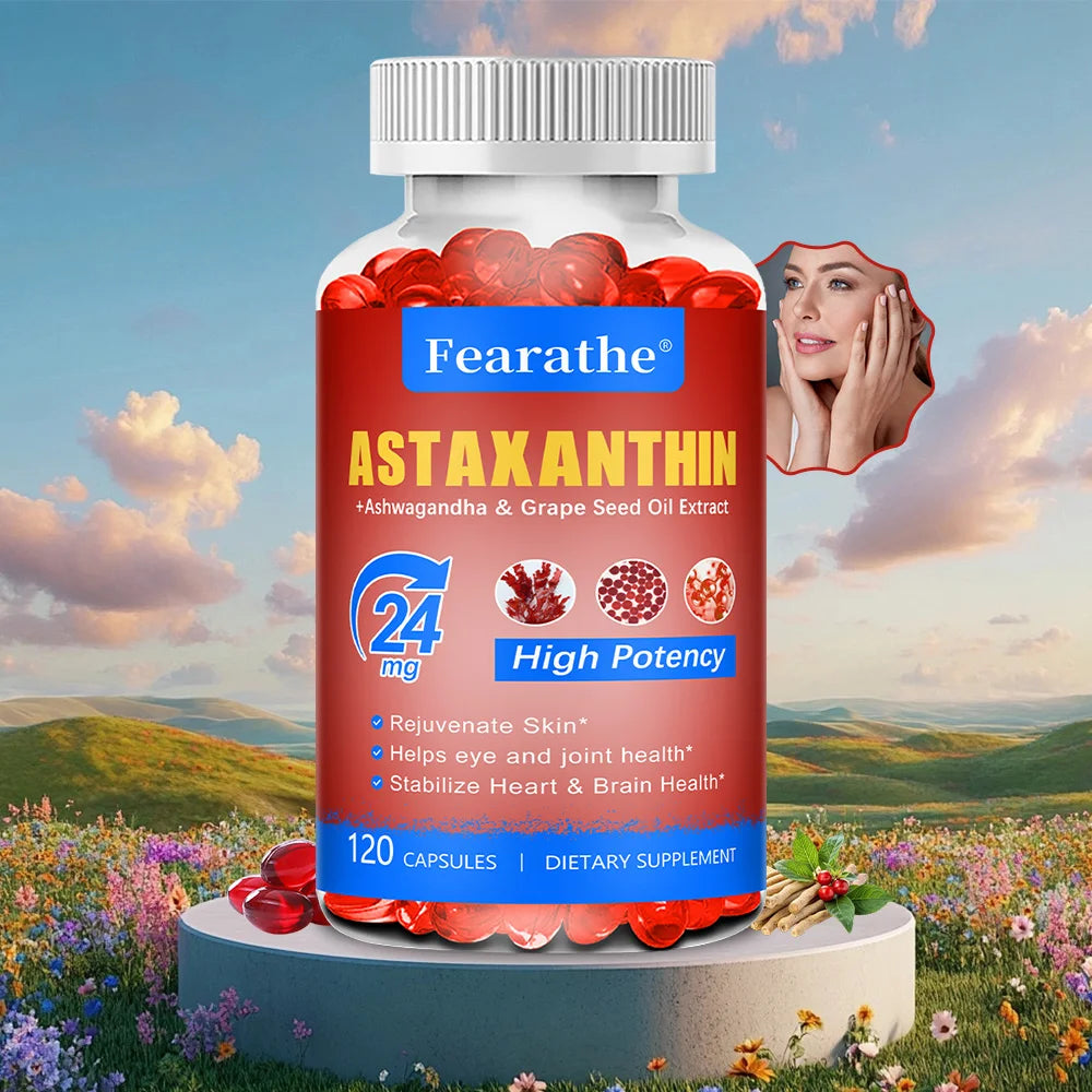 Astaxanthin Capsules with Grapeseed Oil & Ashwagandha | Non-GMO Antioxidant Supplement Qst