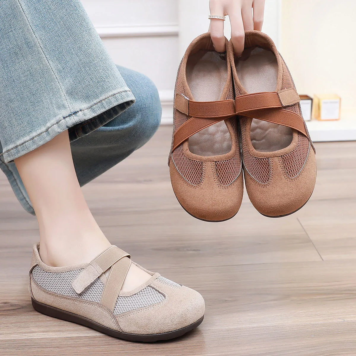 Women's Mary Jane Flats – Breathable Canvas Non-Slip Walking Shoes Women's Flat Shoes Qst