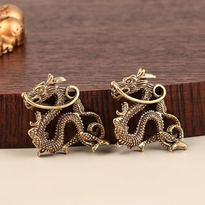 Retro Brass Dragon Figurine – Feng Shui Lucky Decor Brass Dragon Figurine Qme