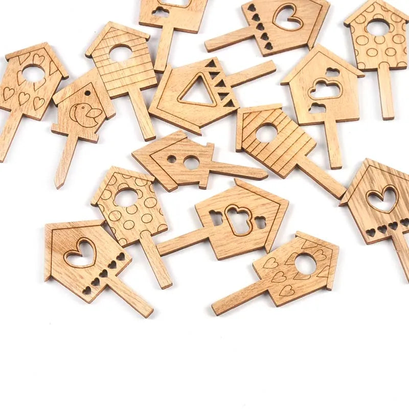 Natural House Pattern Wooden Flowerpot Insert Ornaments 3x5cm Wooden Flowerpot Ornament Qme