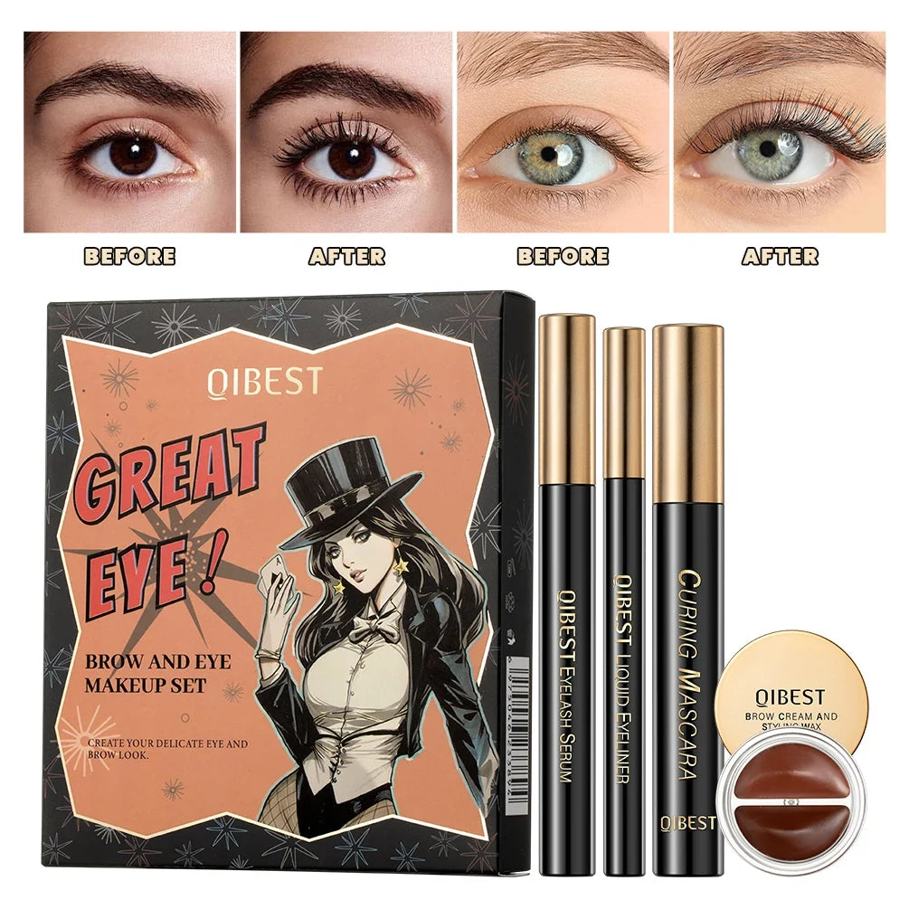 QIBEST 4-Piece Eye Makeup Set – Mascara, Eyeliner & Brow Kit Eye Makeup Set Qme Eyes Makeup Sets