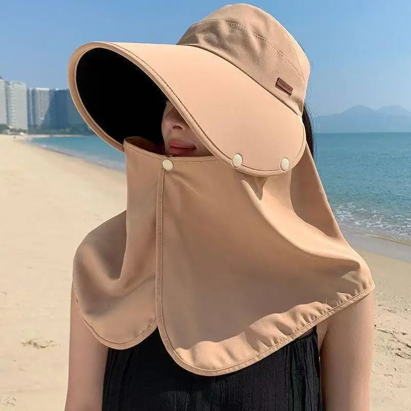 Women's Wide-Brim Sun Hat Detachable Shawl Anti-UV Visor Cap Sun Visor Hat Qst A3