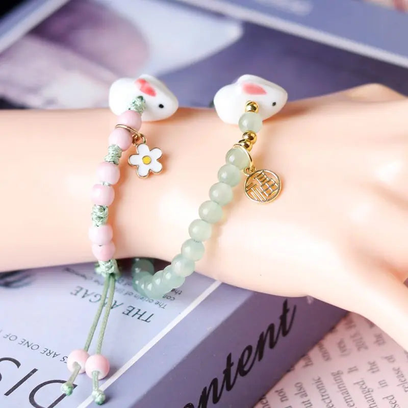 Rabbit Ceramic Crystal DIY Bracelet – Lucky Charm Jewelry Charm Bracelet Qme