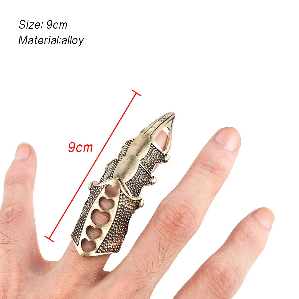 Gothic Scroll Armor Full Finger Knuckle Ring | Metal Hip Hop Armor Knuckle Ring Qme