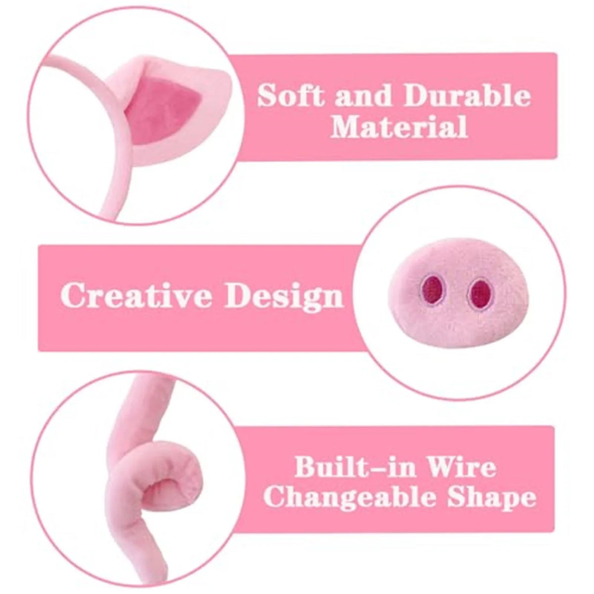Pig Costume Set – Ears Headband, Nose, Tail & Bow Tie Animal Costume Set Qme