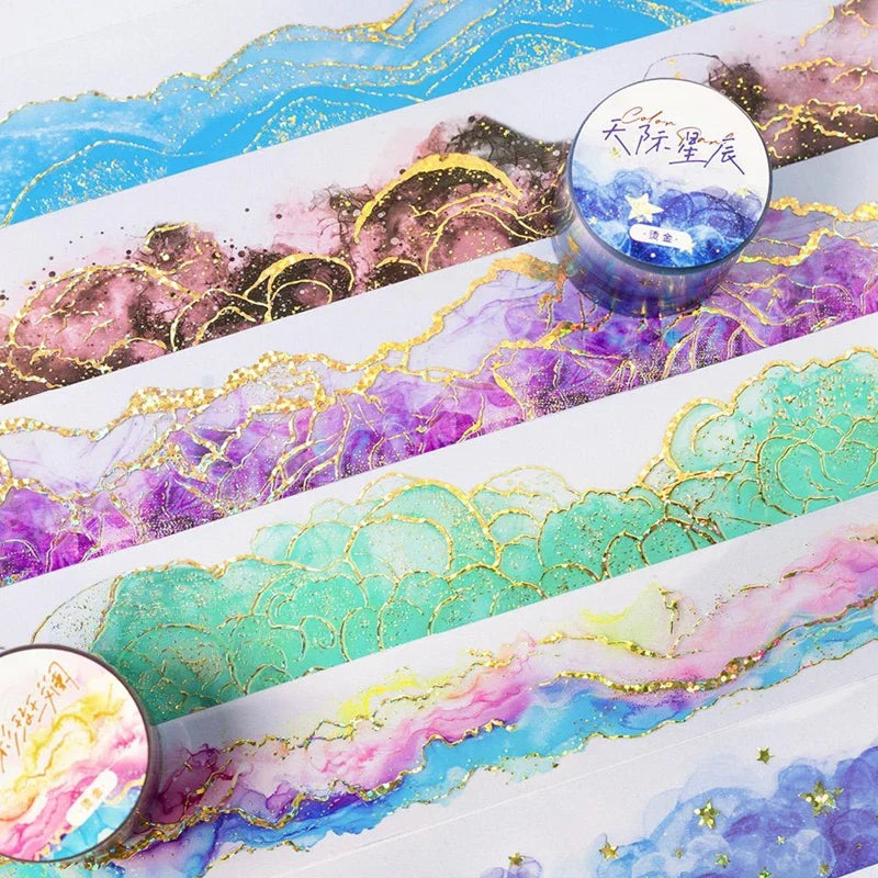 Watercolour Swoosh Washi Tape 2m | DIY Scrapbook Journal Decorative Washi Tape Qme