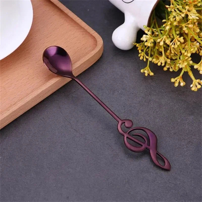 Musical Note Stainless Steel Coffee Spoon | Stirring & Dessert Decorative Stirring Spoon Qme Burgundy