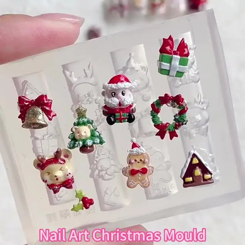 3D Christmas Silicone Nail Art Mold – Santa, Snowman & Tree Nail Art Mold Qst