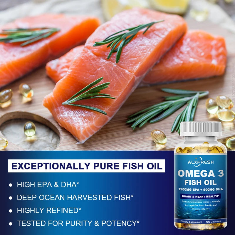 Alxfresh Omega 3 Fish Oil 3600mg – EPA 1300mg DHA 900mg Omega 3 Supplement Qst