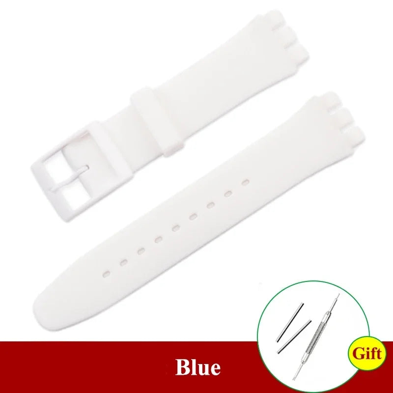 Soft Silicone Swatch Watch Strap – 17 Colors, 12–20mm Silicone Watch Strap Qme White 19mm