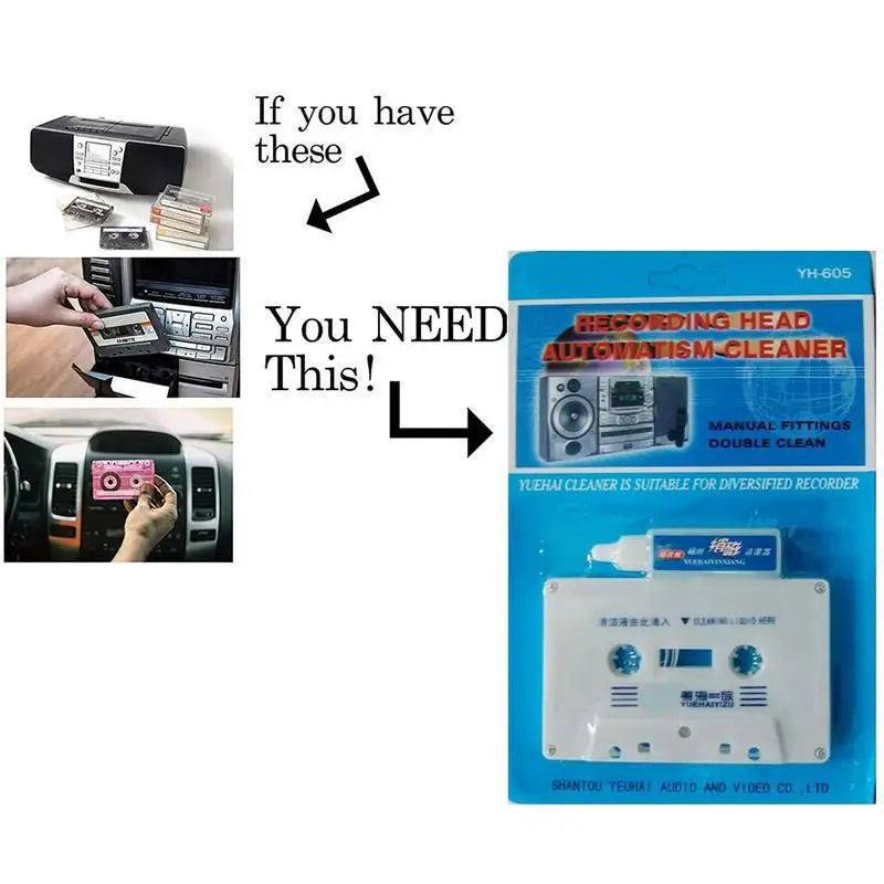 Cassette Tape Head Cleaner – Wet & Dry Audio Recorder Cleaning Cassette Head Cleaner Qme
