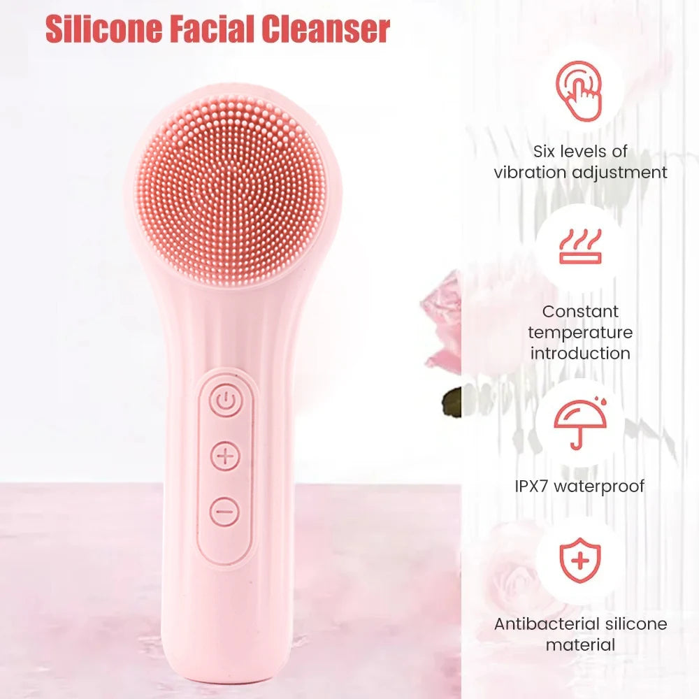 Vilnason Ultrasonic Silicone Face Cleanser IPX7 6-Level Facial Cleansing Brush Qst