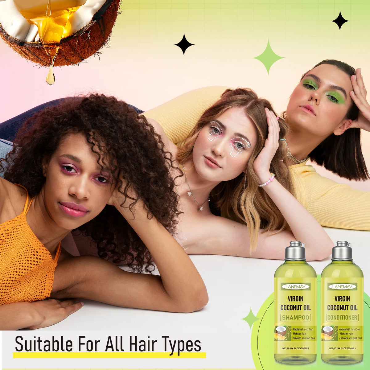 Lanemay Virgin Coconut Oil Shampoo & Conditioner Set Shampoo & Conditioner Set Qst
