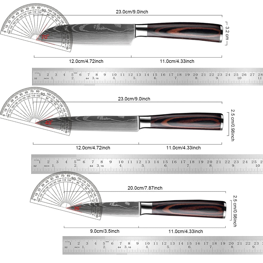 XITUO Japanese Kitchen Knife Set – Damascus Santoku & Utility Kitchen Knife Set Qst