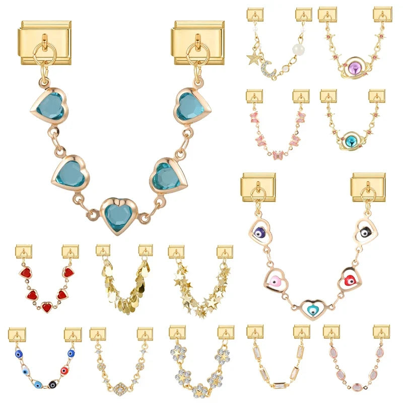 Zircon Heart Moon Stars Planet Italian Charm Links | 9mm Fit Italian Charm Links Qme