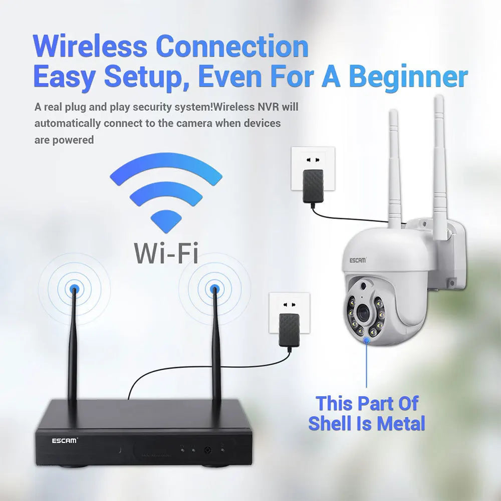 ESCAM 3MP HD Wireless CCTV System | PTZ Two-Way Audio Cameras Wireless CCTV System Qme