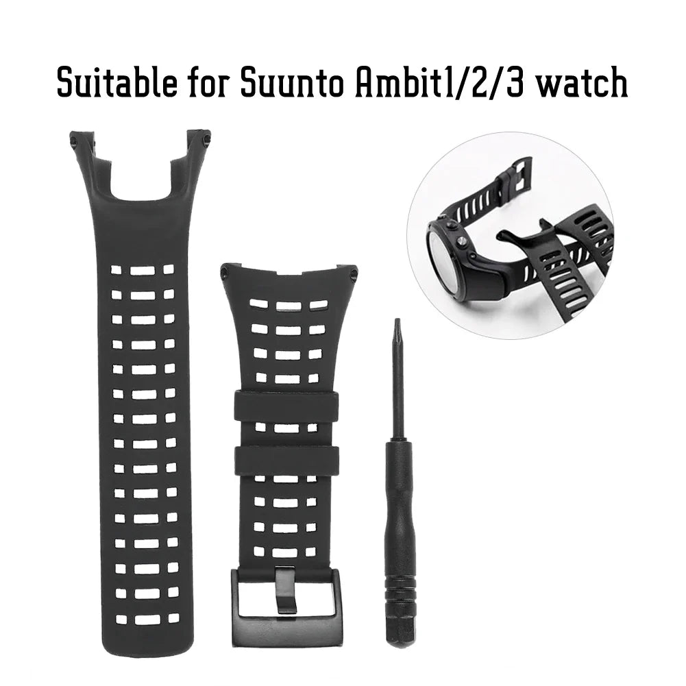 Black Rubber Watch Strap for Suunto Ambit 1 2 3 Watchband Rubber Watch Strap Qme