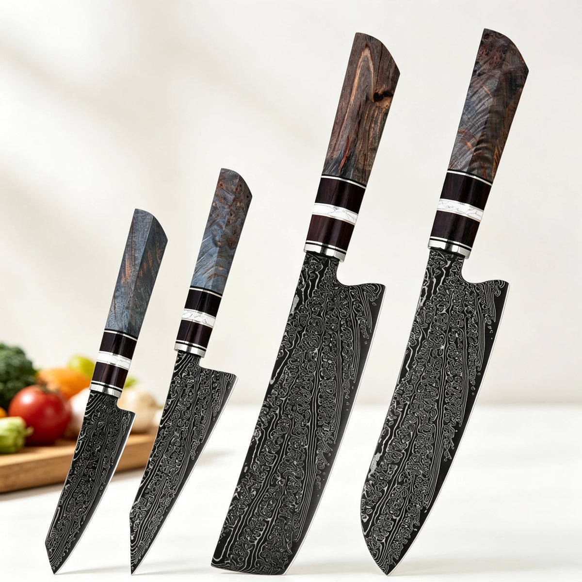 XITUO Damascus Steel Kitchen Knife Set 1–6PCS Wood Handle Kitchen Knife Set Qst 4PCS Knife