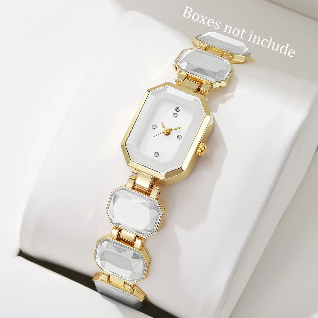 Women's Rectangle Dial Quartz Watch – Elegant Ladies Timepiece Ladies Quartz Watch Qme WHITE