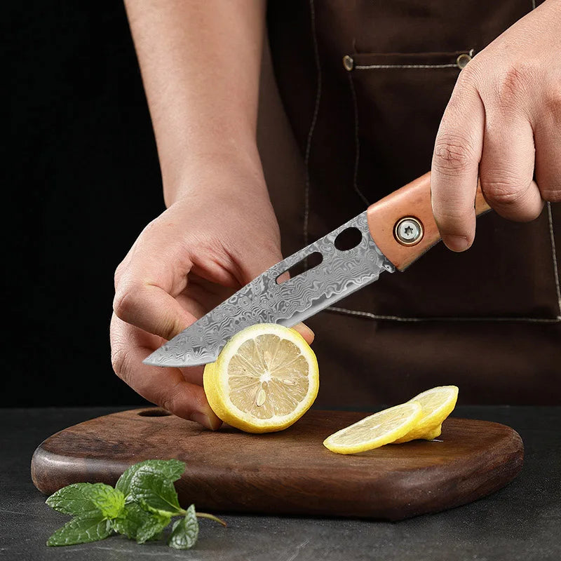 Damascus Steel Folding Pocket Knife – Wood Handle EDC Tool Folding Pocket Knife Qst