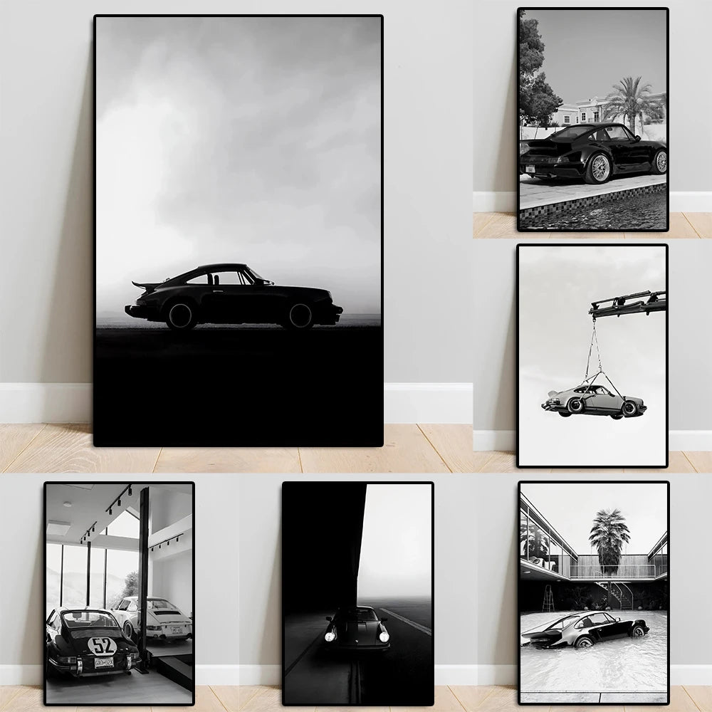 Vintage 911 Sports Car Canvas Print – Black & White Wall Art Canvas Wall Art Qst