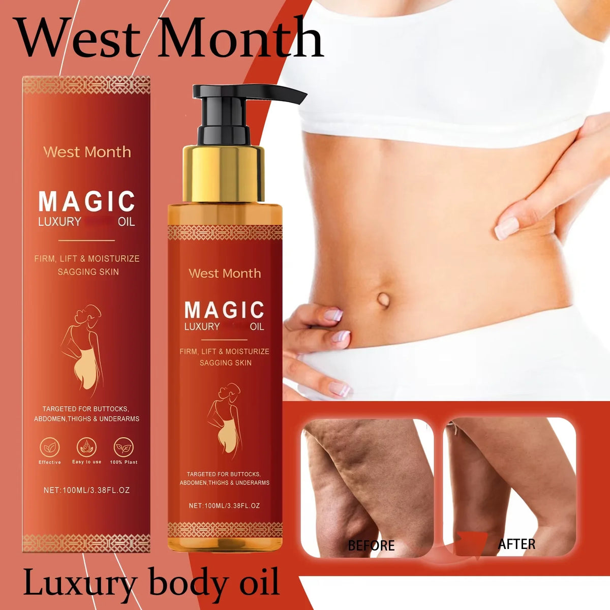 WEST MONTH Firming Body Oil – Lift, Tone & Glow | 100ml Firming Body Oil Qst