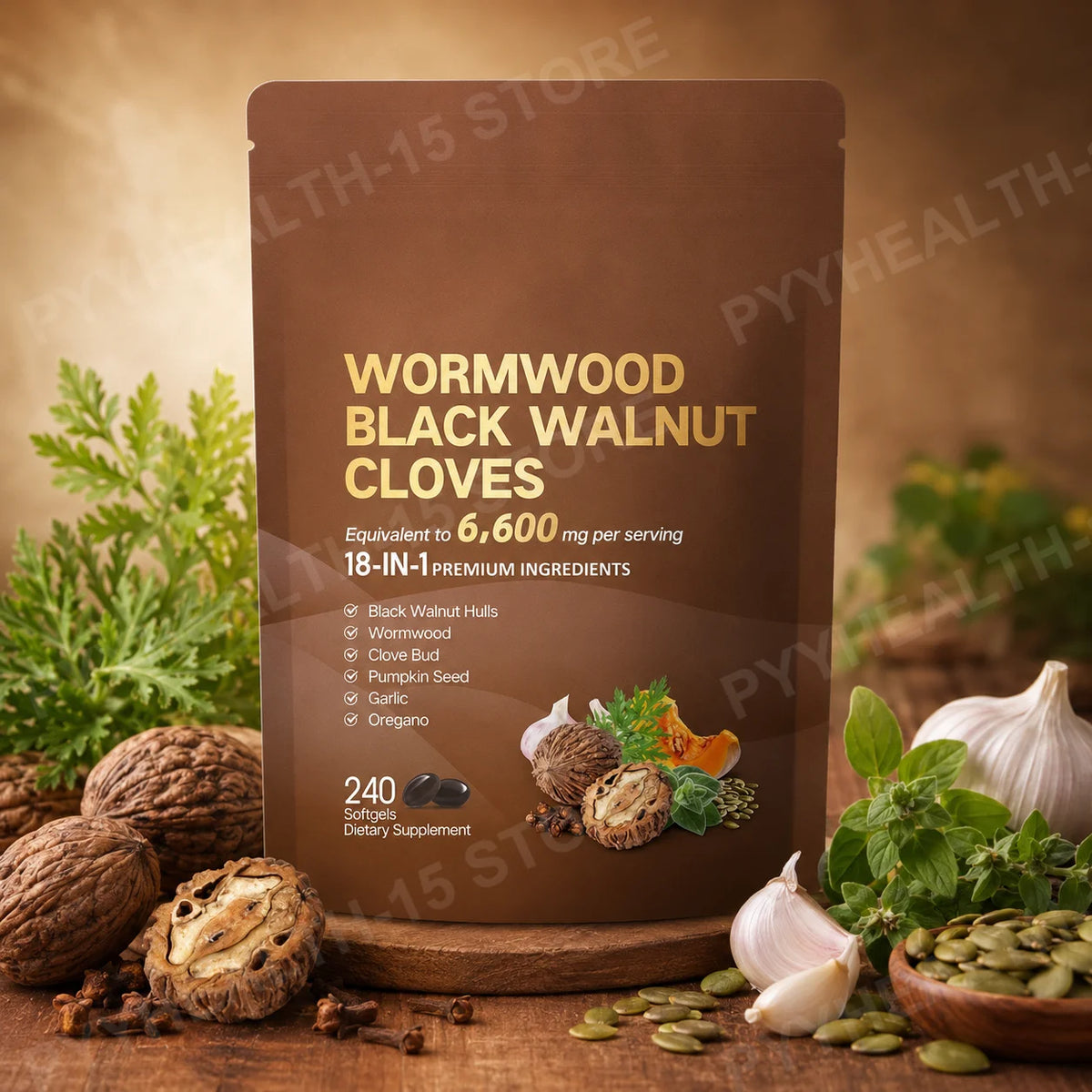 18-in-1 Wormwood Black Walnut Clove Herbal Softgels 240ct Herbal Supplement Qst