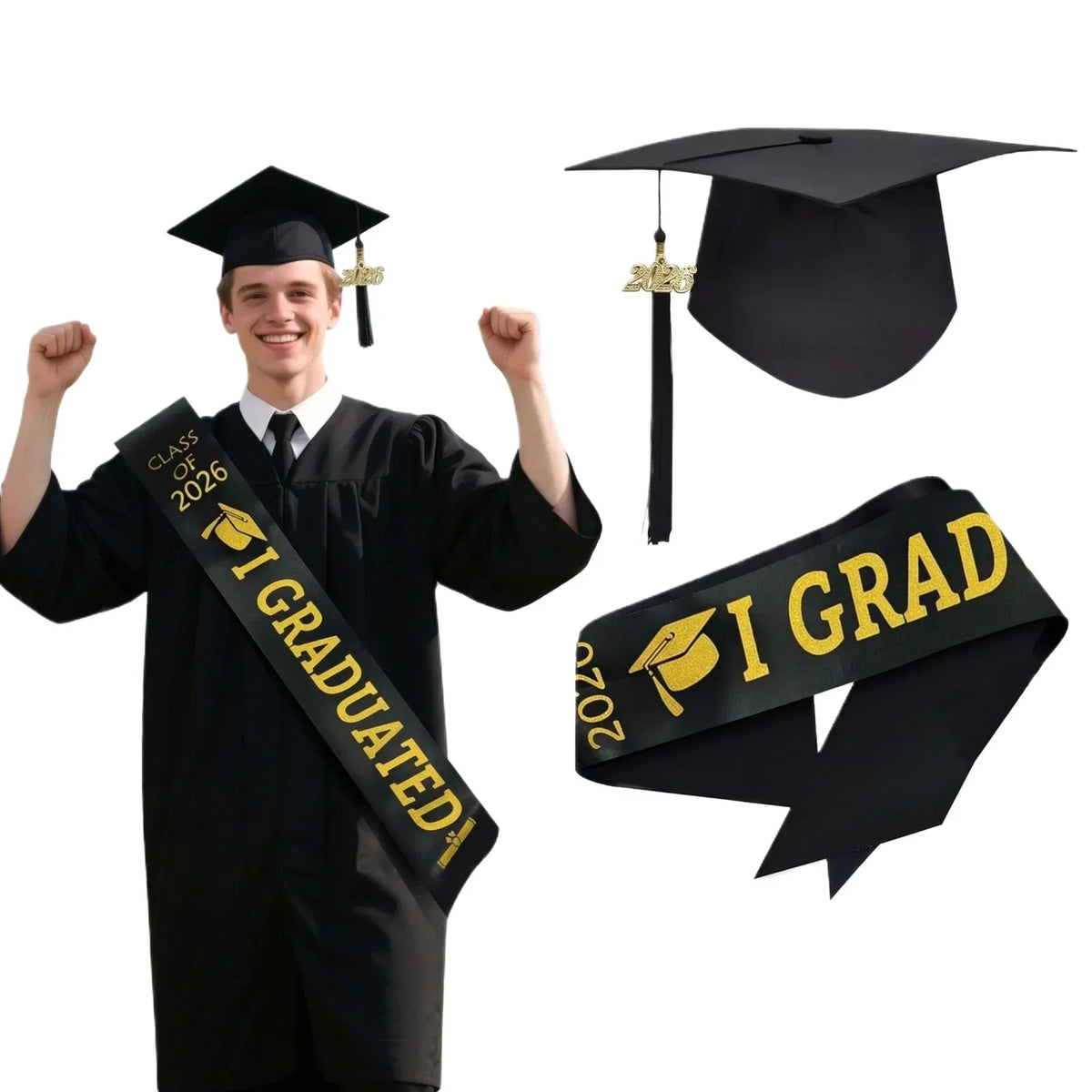 Unisex Graduation Cap & Sash Stole Set | College & School Graduation Sash Set Qme D One Size