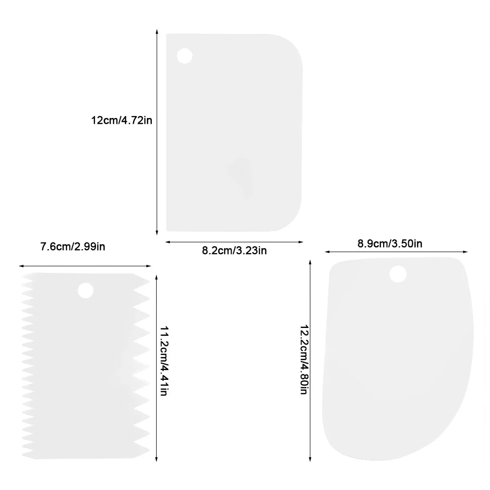 3-Piece Plastic Dough Scraper & Cake Cream Spatula Set Pastry Scraper Set Qme