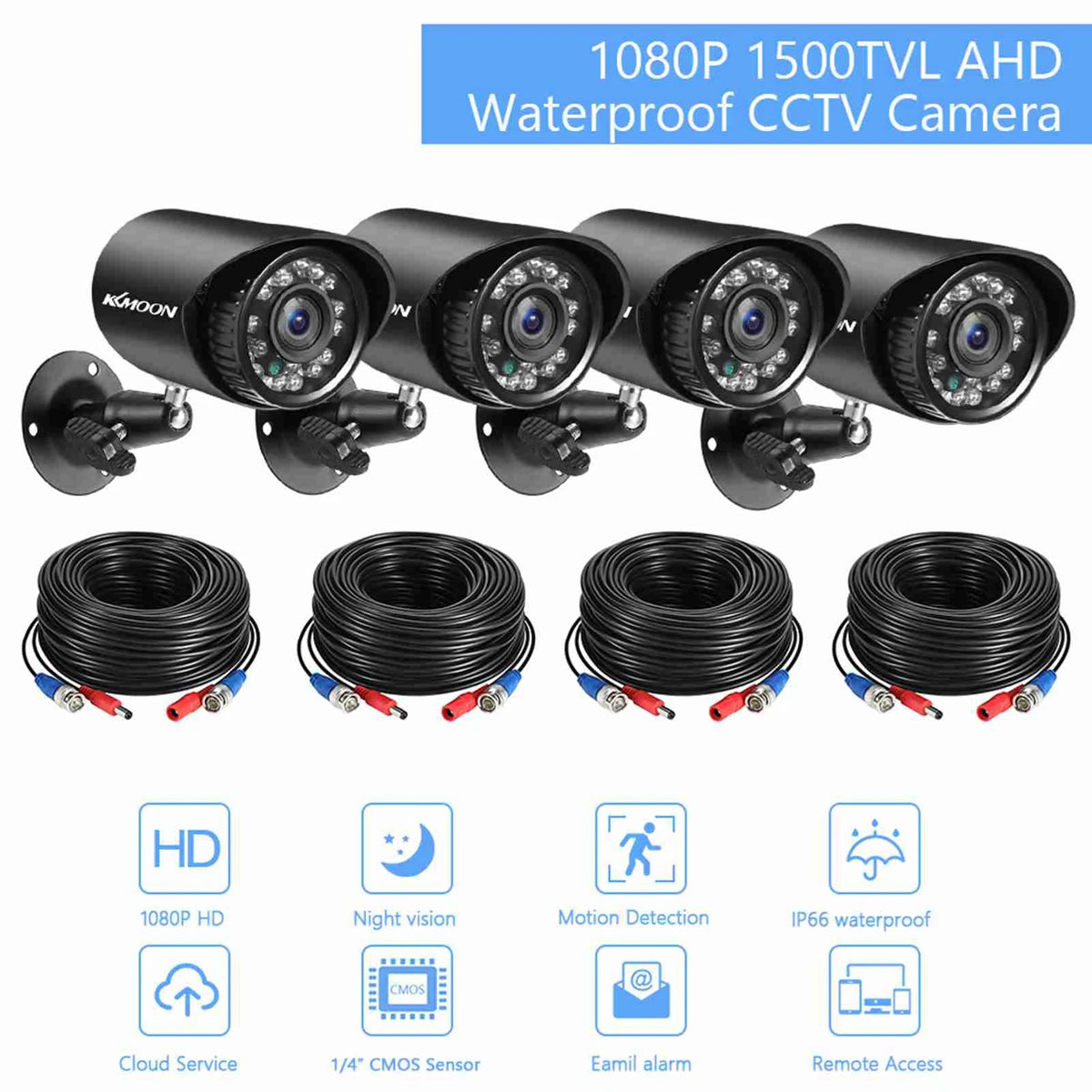 1080P Security Camera Kit – 4-Pack, 24 IR LEDs, Motion Detection CCTV Security Camera Kit Qst