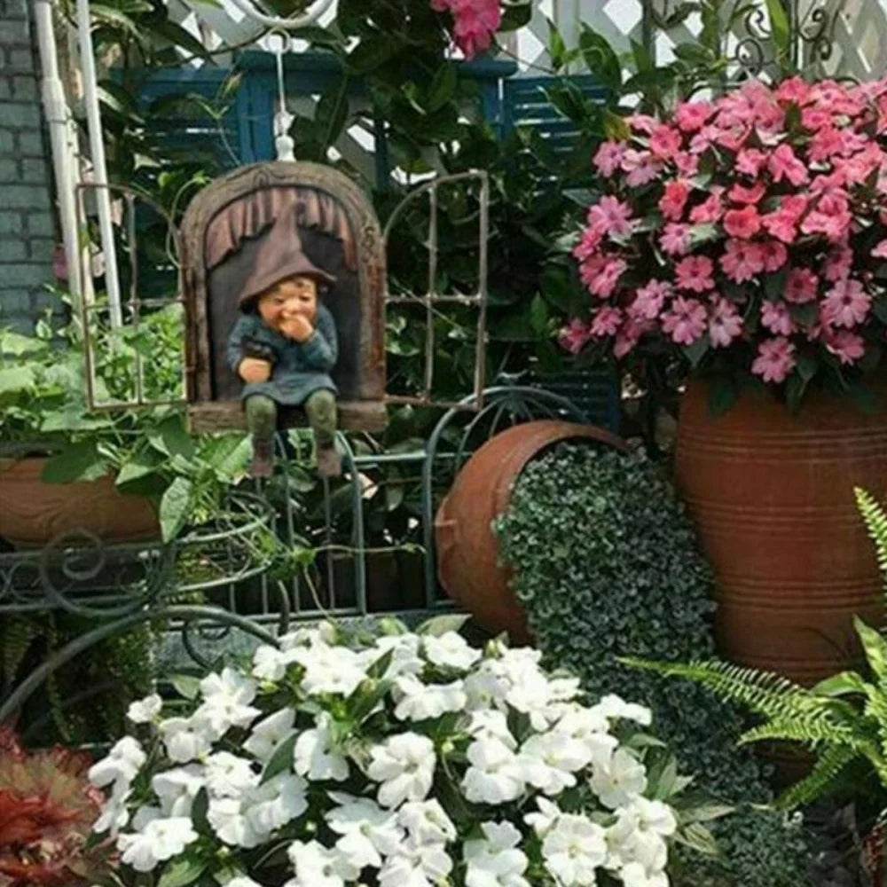 Garden Elf Tree Hug Resin Statue – Outdoor & Porch Decor Garden Statue Qme