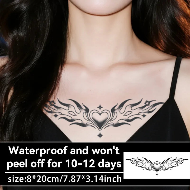 Flaming Heart Waterproof Temporary Tattoo Sticker for Women Temporary Tattoo Sticker Qme