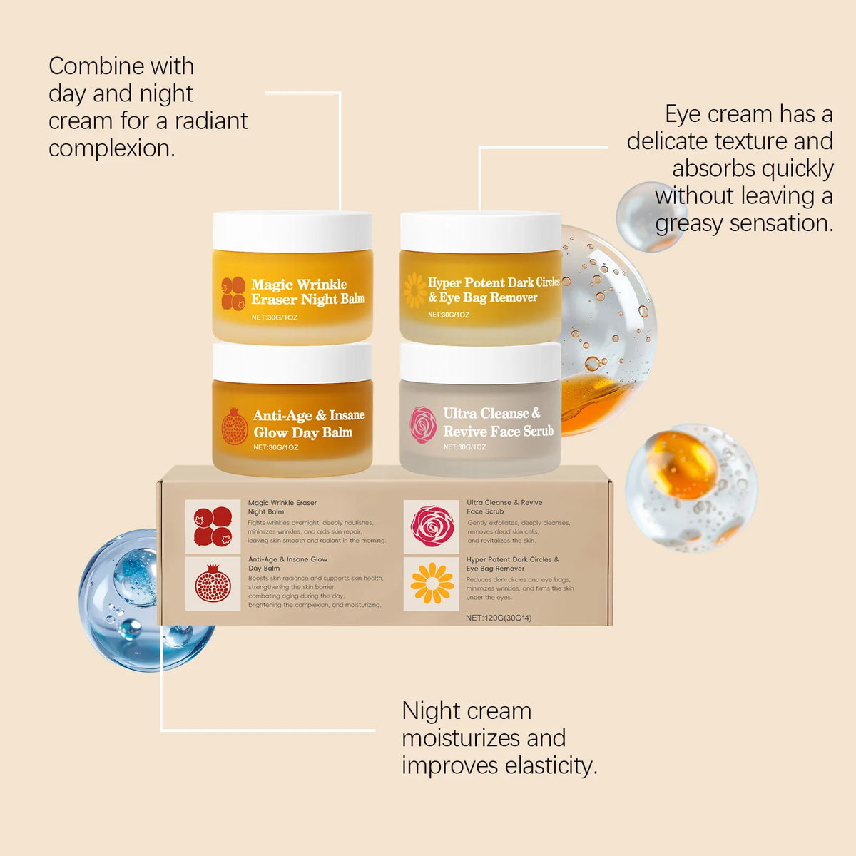 Day & Night Face Cream Set – Moisturizing Eye & Face Care Face Cream Set Qst