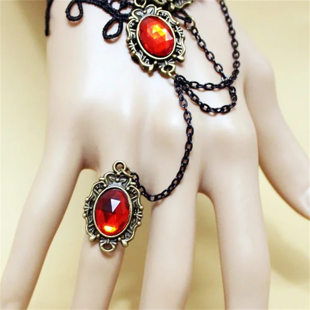 Vampire Black Lace Gem Bracelet – Vintage Punk Ring Lace Gem Bracelet Qme