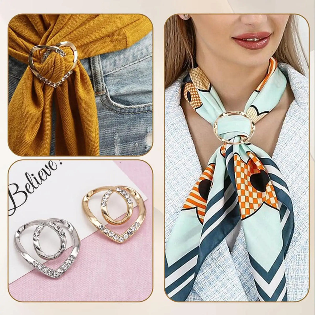 Women's T-Shirt Heart Rhinestone Clothing Clips Ring Wrap Clothing Clip Set Qme