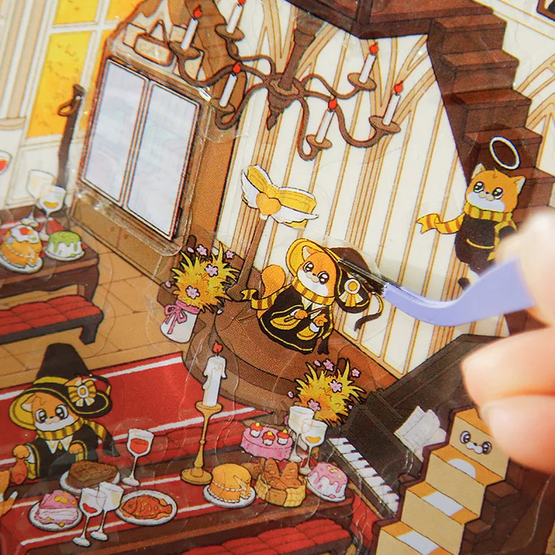 3D Kawaii Magician Cat Scrapbook Stickers | DIY Stationery Decorative Stickers Qme