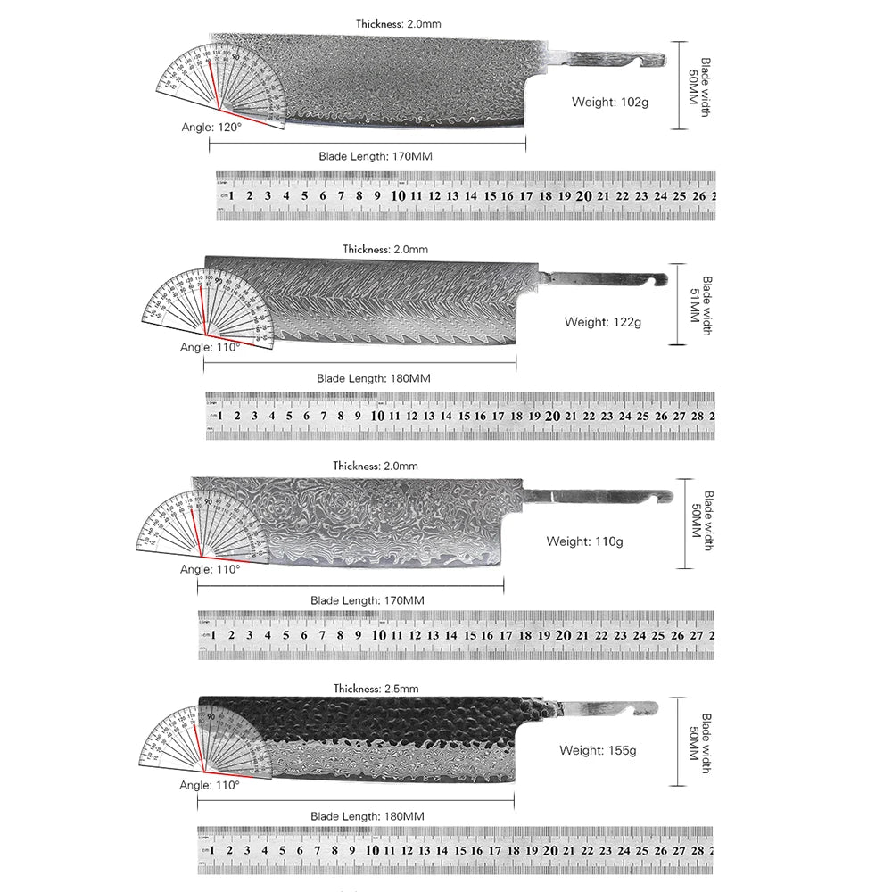 TURWHO Damascus Steel Blade Blank – DIY Nakiri Santoku Chef Knife Damascus Knife Blank Qst