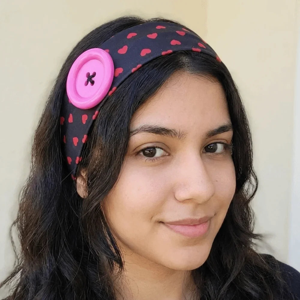 Love Heart Polka Dot Button Headband – Elastic Yoga Hair Band Elastic Hair Headband Qme